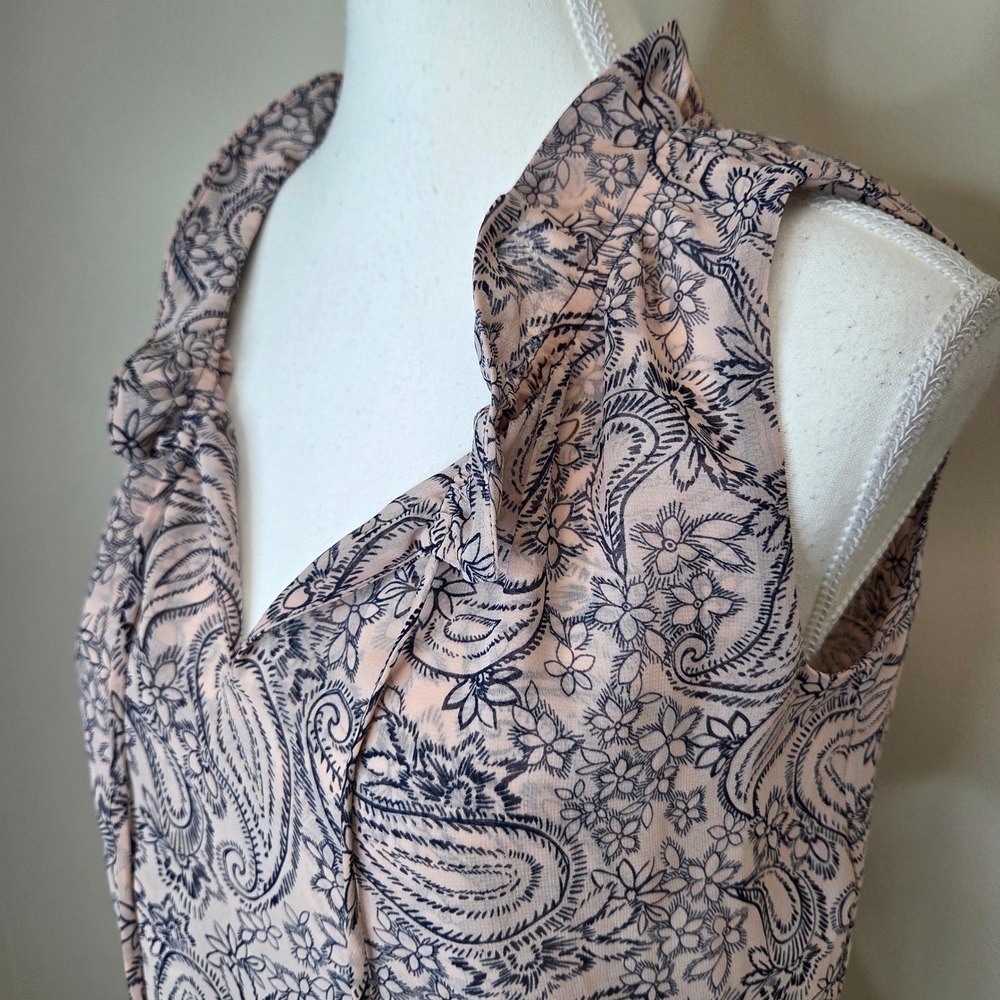 Cabi Paisley Tiered Ruffle Neck Smocked Waist Sleeveless Mini Dress XS - Picture 3 of 7